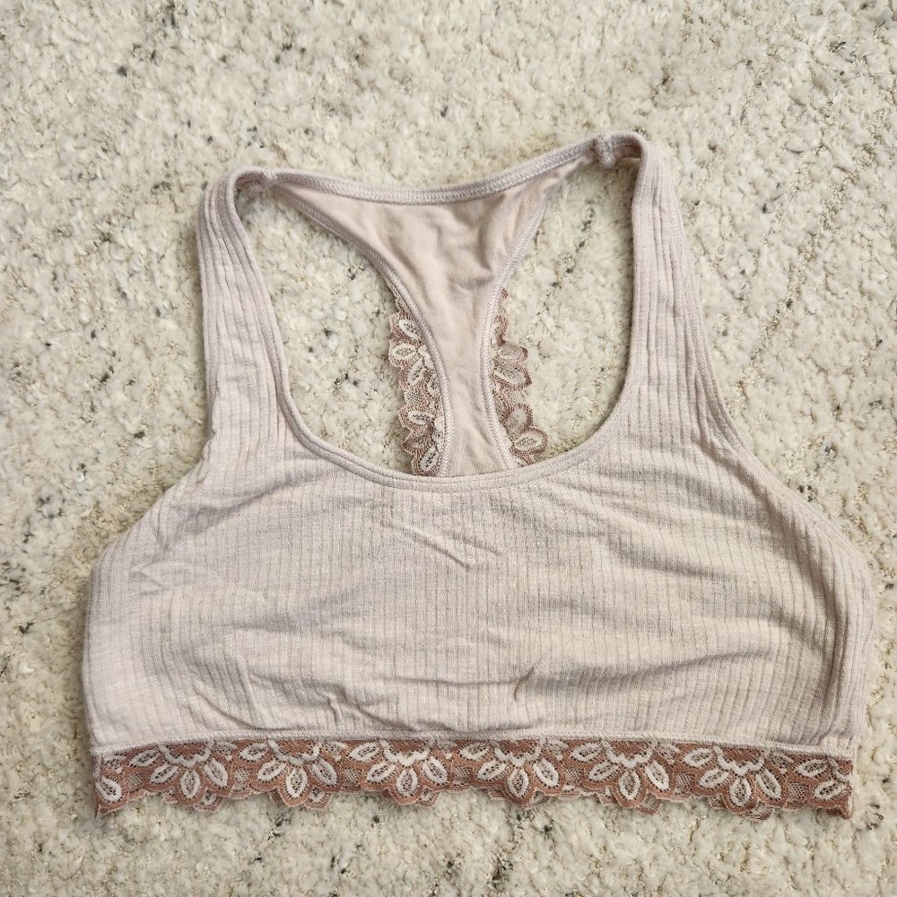 Aerie American Eagle Pink Ribbed Lace Trim Bralette Small